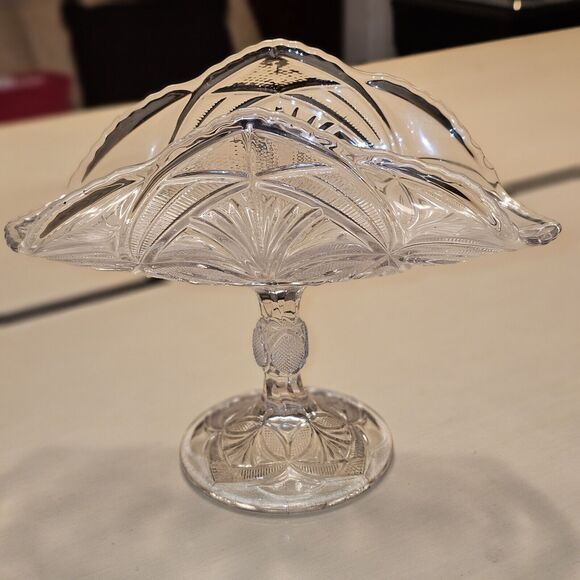 Pressed Glass Compote Footed Banana Fruit Boat Stand Basket Pedestal 8" Tall - Picture 2 of 11